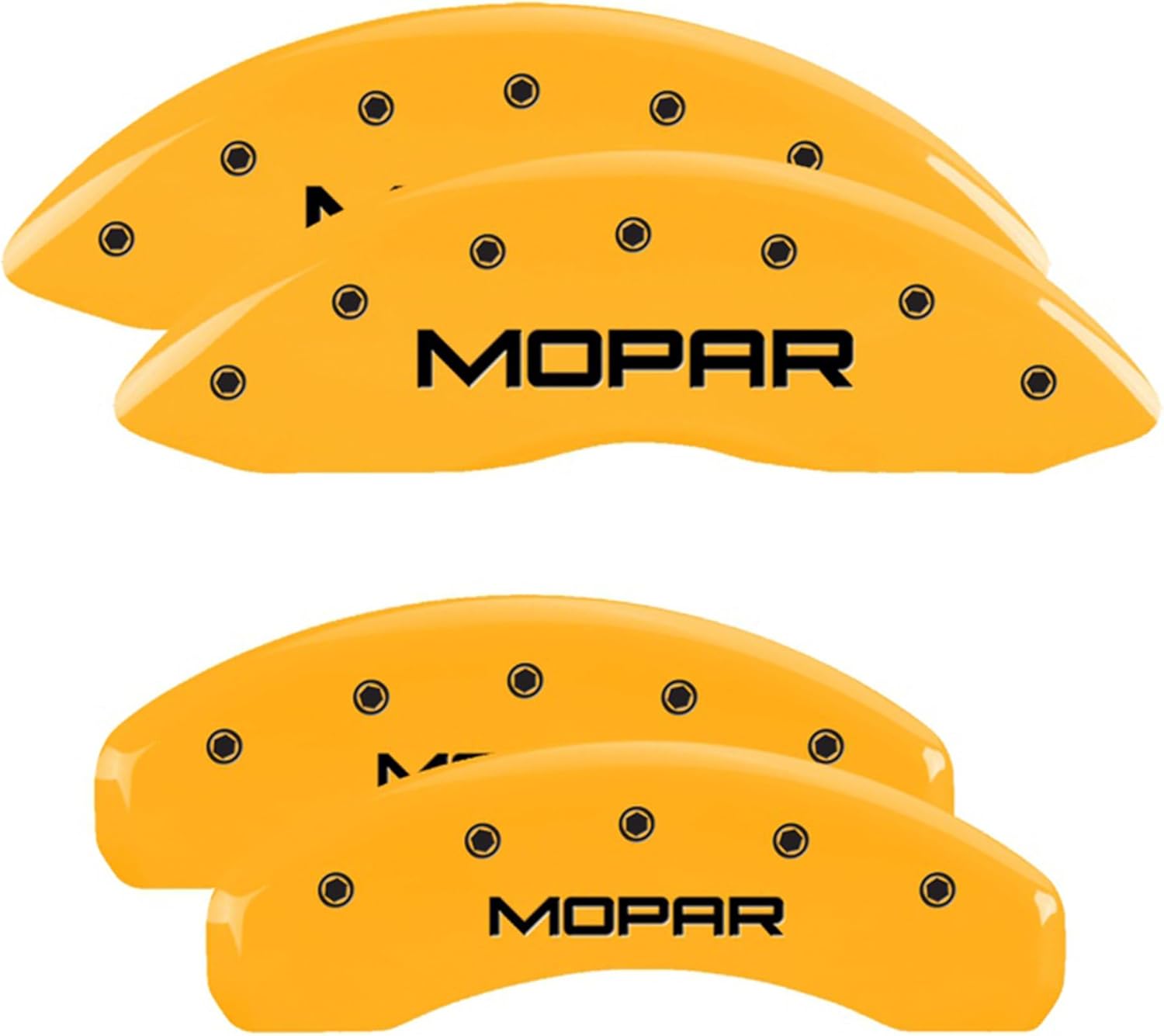 MGP Brake Caliper Covers Compatible with 2020+ Jeep Gladiator (Requires 17" + Wheels - Not Compatible with e-Torque PKG) Yellow Powder-Coated Finish, Mopar Engraving (Front and Rear)