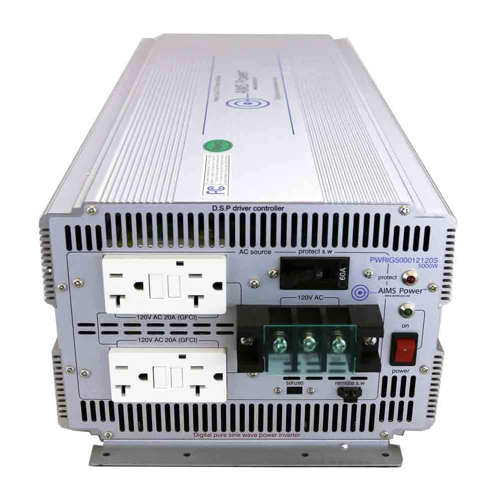 AIMS Power PWRIG500012120S AIMS 5000W 12V Industrial Pure Sine Inverter GFCI 120V PWRIG500012120S