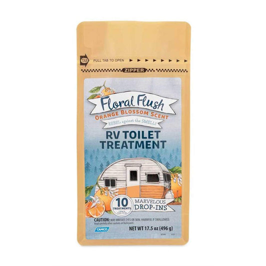 CAMCO 41491 Camco Floral Flush RV Toilet Treatment Drop-INs | Septic Safe and Biodegradable | 10 Drop-INs, Orange Blossom Scent (41491)