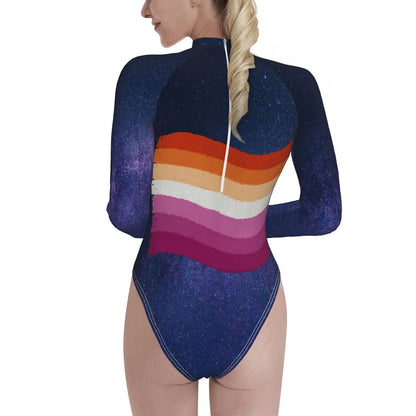 DORMAN BC91169PR Black Starry Background Women Long Sleeve Swimsuit Elasticity Bikini Suit Surfing Swimsuit