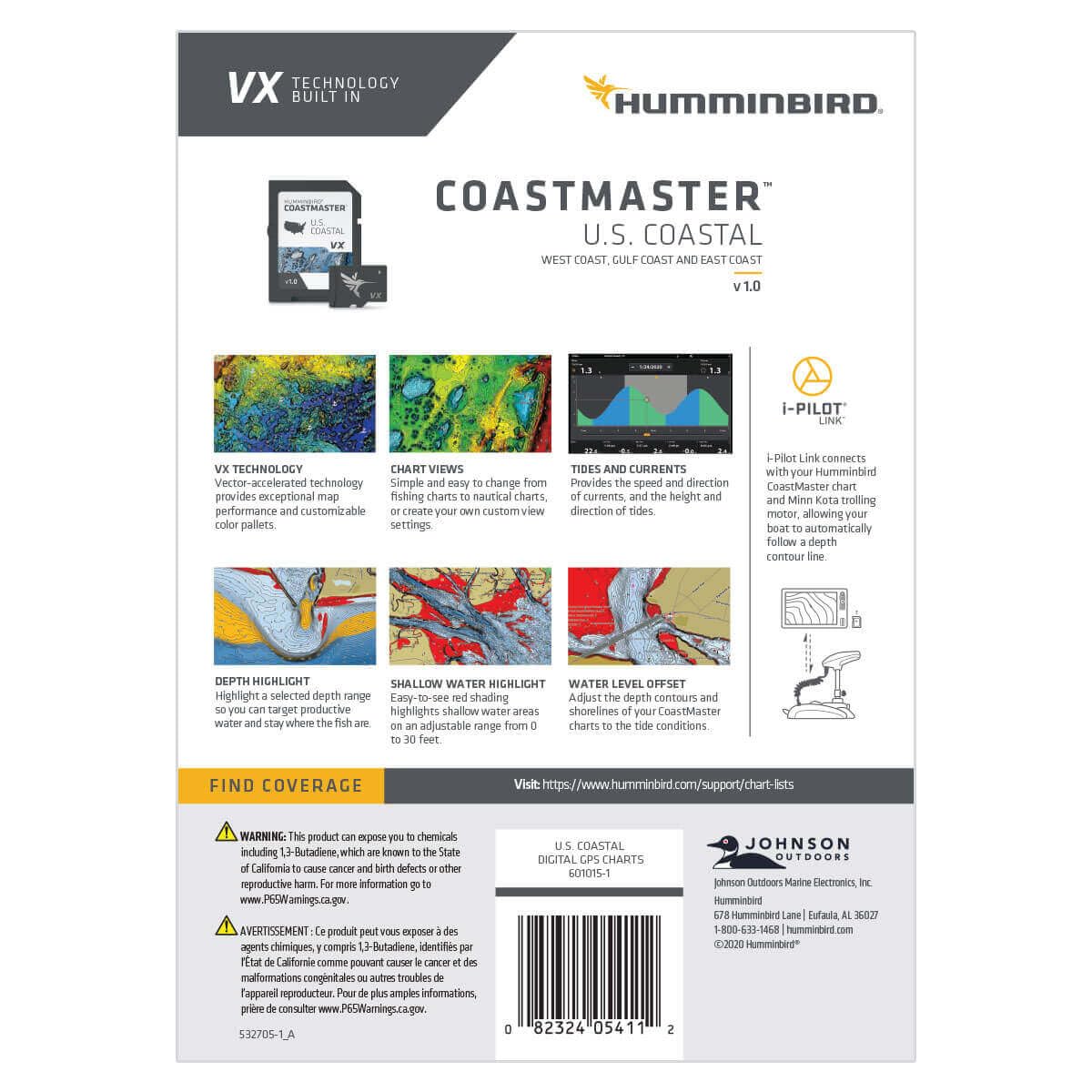 HUMMINBIRD 601015-1 Humminbird CoastMaster U.S. Coastal V1 Map SD Card for Fish Finders