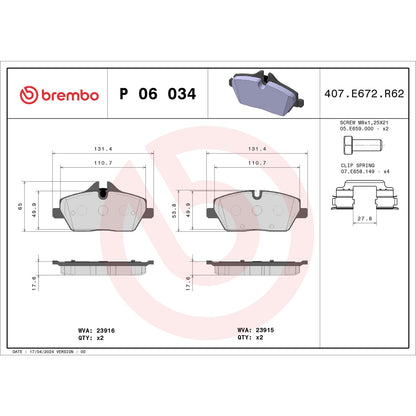BREMBO P06034 Brembo P06034 Low-Met Front Disc Brake Pad Set BMW/MINI OE# 34116772892