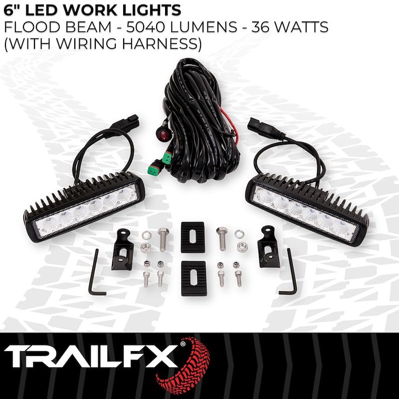 TRAILFX 6SRUTLF2 TrailFX 6SRUTLF2 Work Lights Oval LED Utility Lights 6 Inch Set of 2 18W Flood Beam 2520 Raw Lumens Black Aluminum IP67 IP69K Pedestal Mount with Harness Switch and Installation Hardware