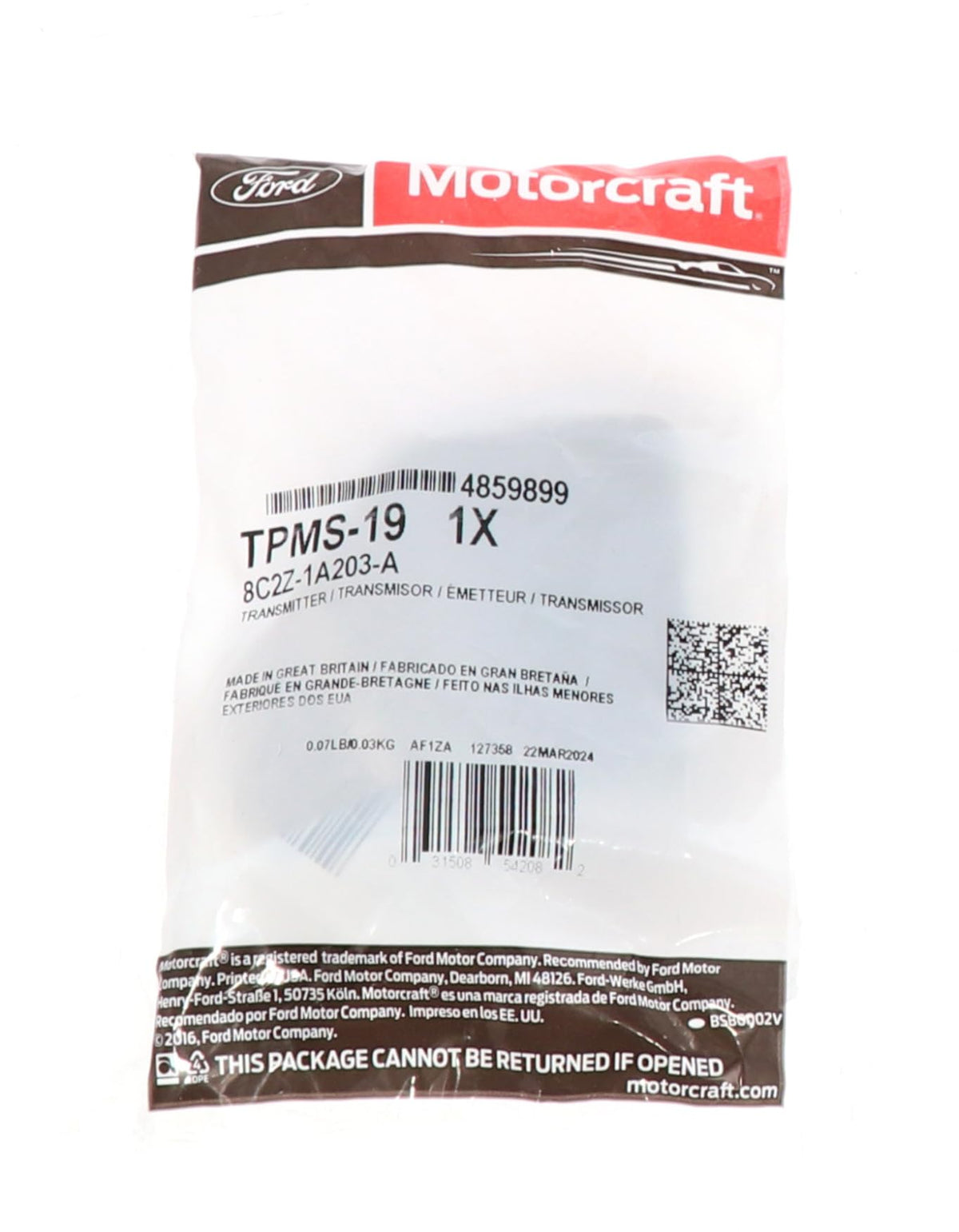 Motorcraft TPMS19 FORD E & F SERIES SDUTY-MARK LT