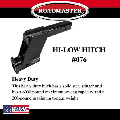 ROADMASTER 076 Roadmaster 076 Hi-Low Receiver Hitch with 6" Offset fits 2" Receiver Hitch | 6000 lbs Towing Capacity | 200 lbs Max Tongue Weight | Durable Powder Coat Finish | Made in the USA