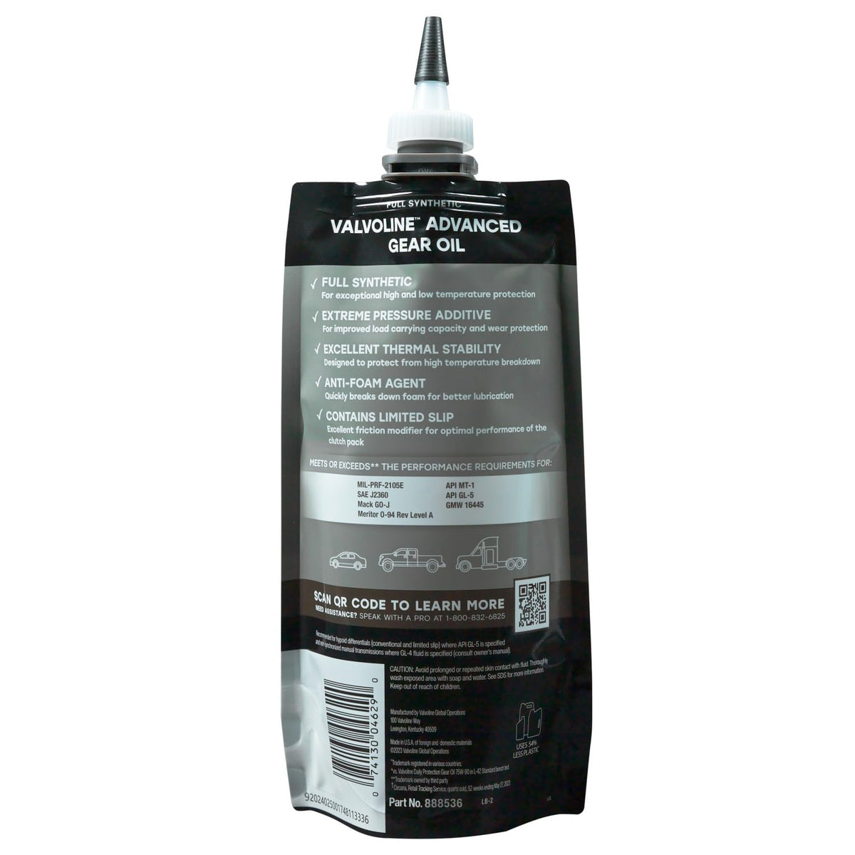 VALVOLINE 889785 Valvoline FlexFill Advanced Full Synthetic 75W-90 Gear Oil 1 Quart Pouch