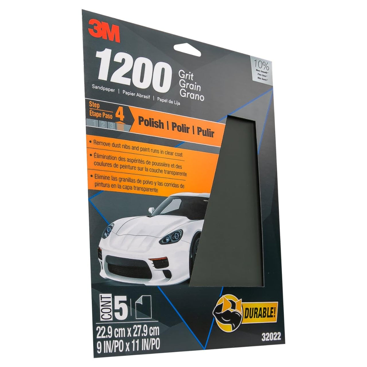 3M 32022 3M Wetordry™ Sandpaper, 1200 Grit, 9 in x 11 in, 5 Sheets, Use for Wet and Dry Sanding, Longer Lasting Sandpaper, Great for Auto Body Repair, Smooth Finish, Waterproof Backing for Wet Sanding (32022)