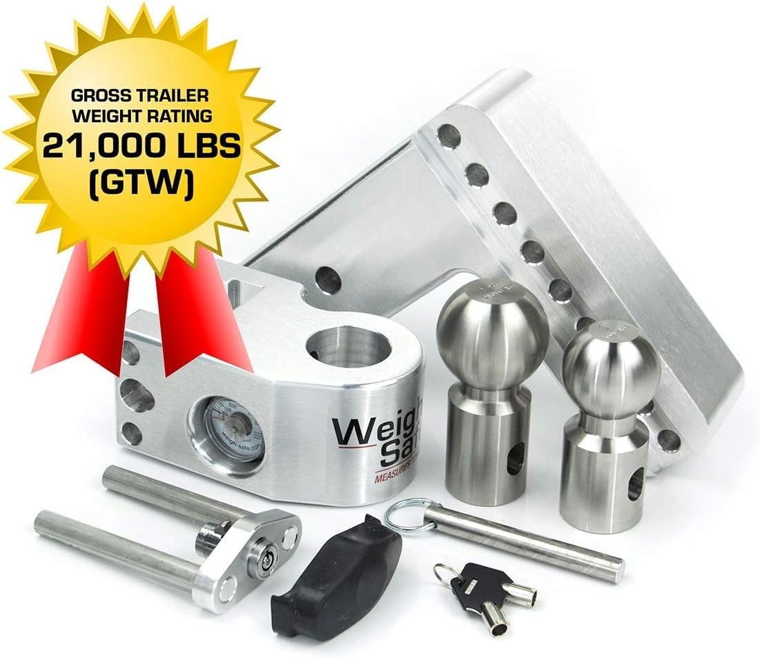 WEIGH SAFE WS6-3 Weigh Safe Adjustable Trailer Hitch Ball Mount - 6" Adjustable Drop Hitch for 3" Receiver - Premium Heavy Duty Aluminum Trailer Tow Hitch with Built in Weight Scale for Anti Sway - 21,000 lbs GTW