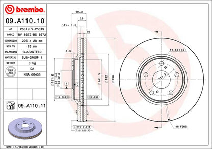 BREMBO 09A11011C02 Brembo 09.A110.11 UV Coated Vented Front Brake Rotor Lexus/Toyota/Toyota (GAC) OE# 4351248011