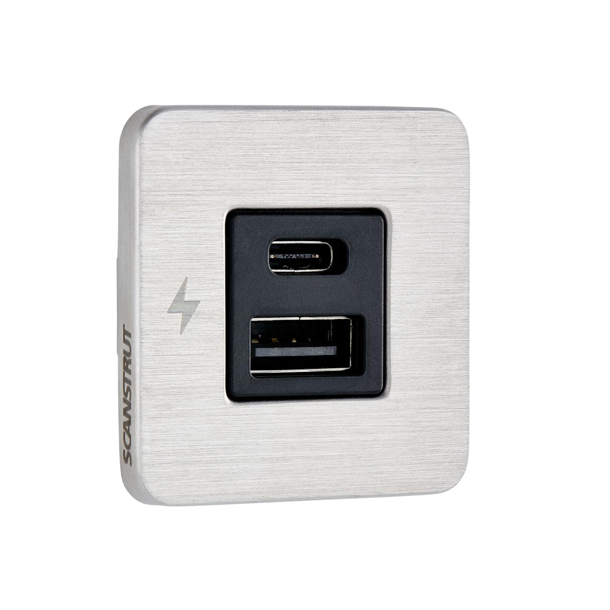 SCANSTRUT SC-TILE-11 Scanstrut SC-TILE-11 USB-A & USB-C Interior Charging Socket, 12/24V Ultra-Low Profile Fast Charger, Brushed Stainless Steel Bezel, Flush-Mount USB Charger for Boats, RVs & Vehicles