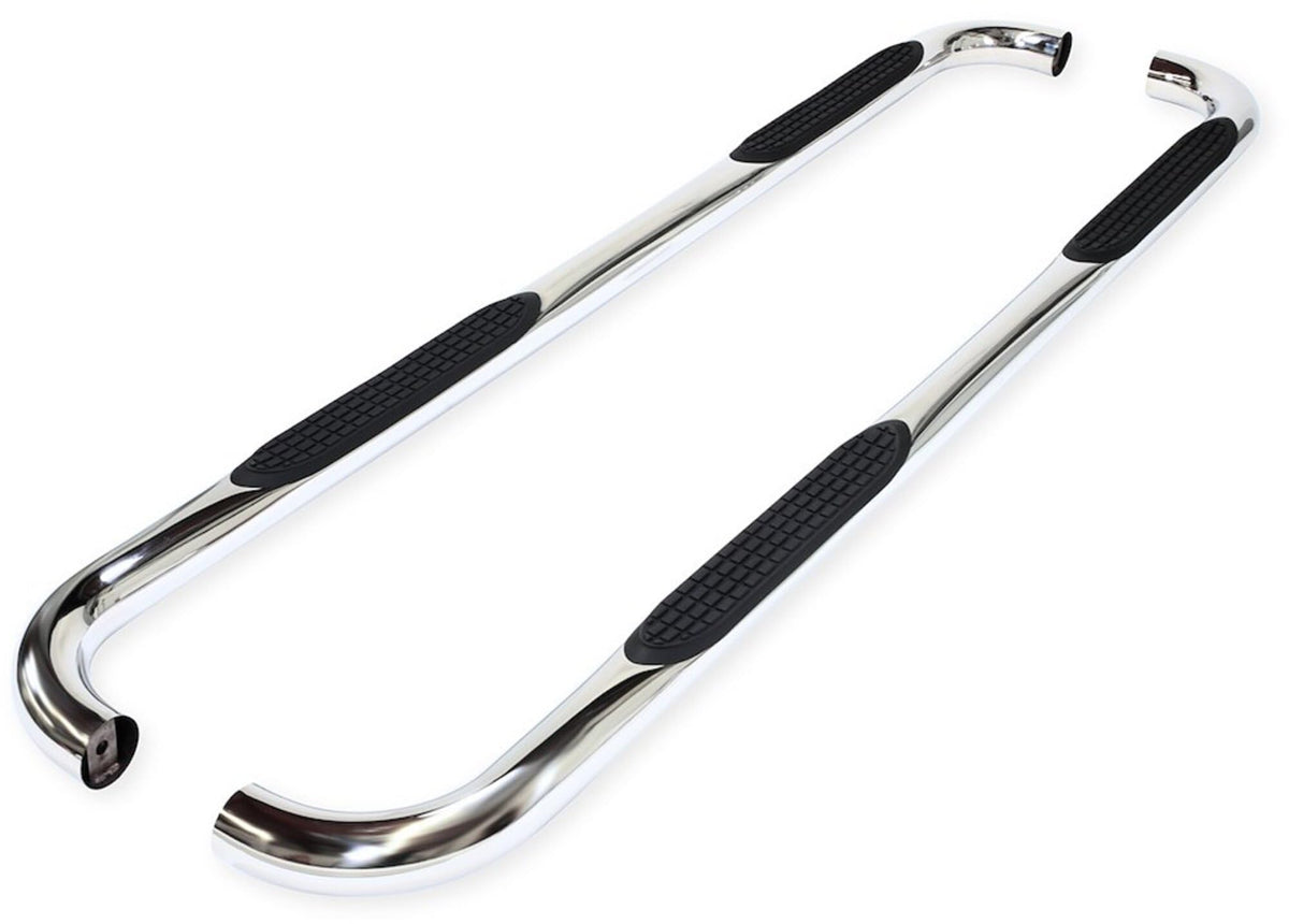 TRAILFX A0070S TrailFX Nerf Bar A0070S, 3 Inch Round Bent, with Step Pads, Rocker Panel Mount, Polished, Stainless Steel, Without End Caps, Fits 2024-2025 Toyota Land Cruiser