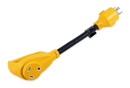 CAMCO 55382 Camco Power Grip Heavy Duty 12" 30 Amp Locking 4-Prong Male / 30Amp Standard Female Generator Adapter, Yellow (55382)