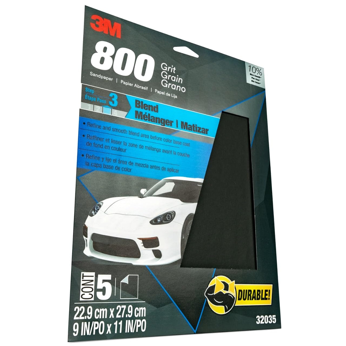 3M 32035 3M Wetordry Sandpaper, 32035, 800 Grit, 9 in x 11 in, 5 Sheets Per Pack