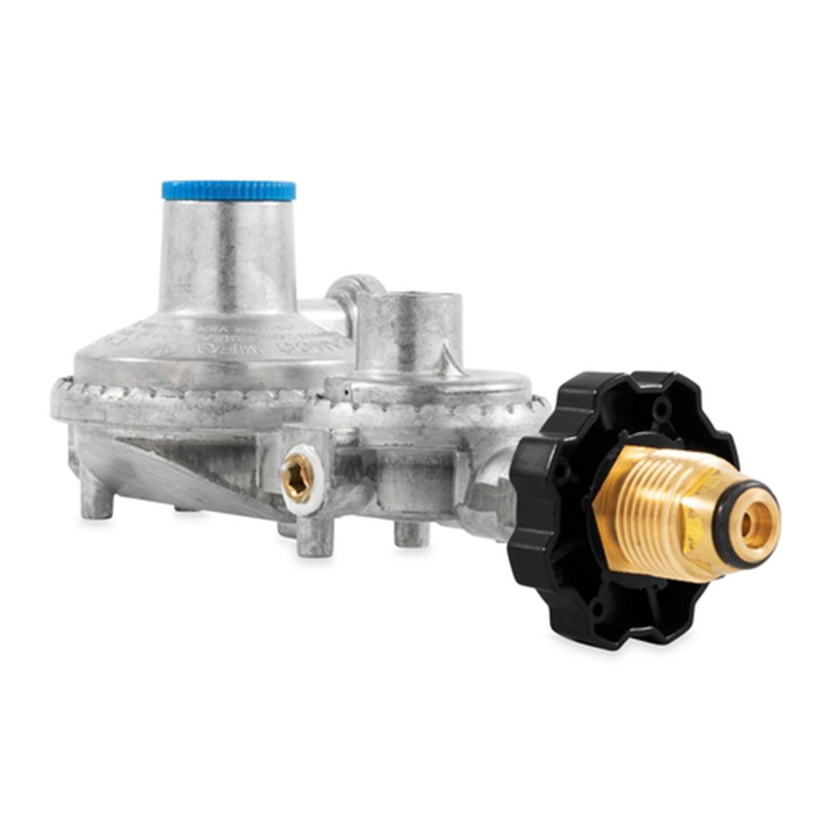 CAMCO 59333 Camco RV Propane Regulator 2 Stage Horizontal Mount with POL, 160000 BTU Gas Pressure Control Valve, 3/8 Inch NPT for Camper Trailer