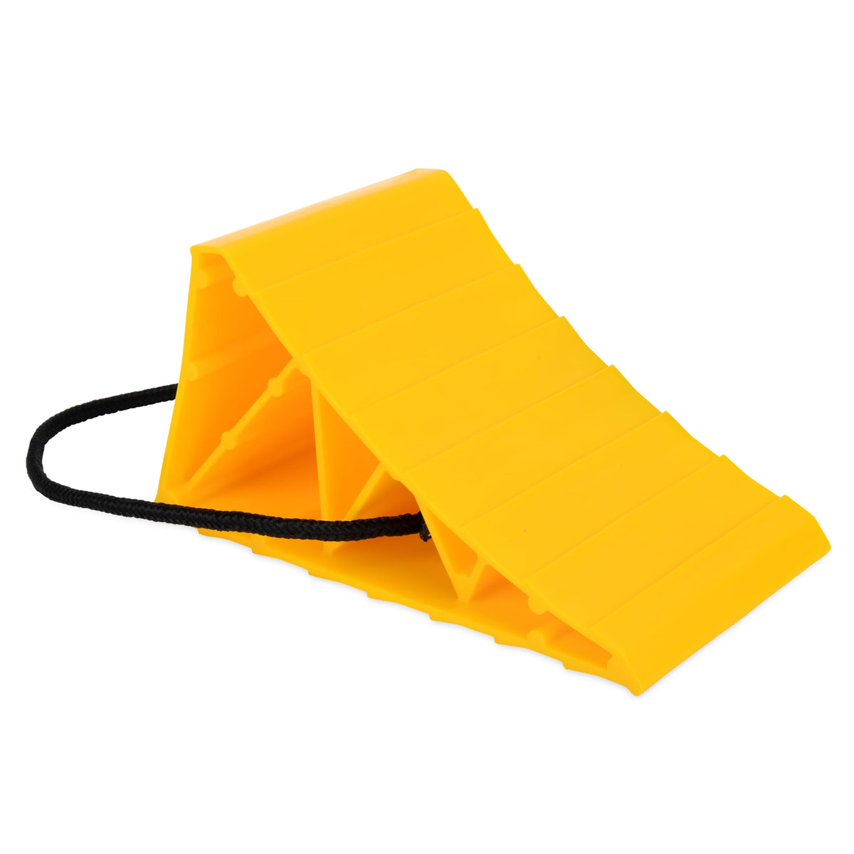 CAMCO 44472 Camco Standard Wheel Chock w/Rope for Trailers - Heavy Duty RV Wheel Chock Constructed of Durable Plastic w/UV inhibitors - Features Rope Handle for Easy Removal - Use w/Tires Up to 26-in - 44472