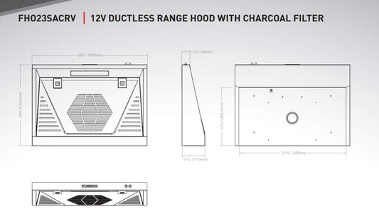 FURRION LLC FHO23SACRV-BL Furrion Llc FHO23SACRV-BL 12V RANGE HOOD WITH CHARCOAL FILTER