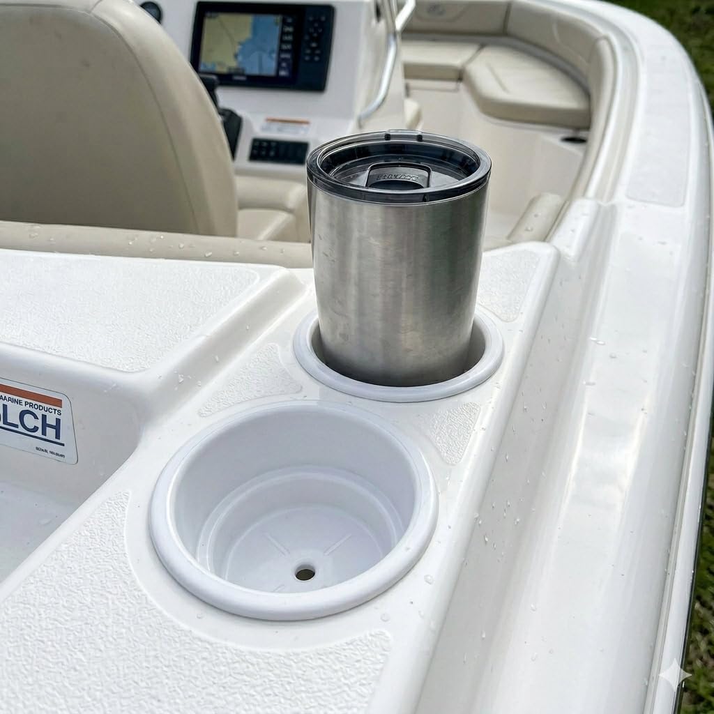 T-H MARINE LCH-1W-DP T-H Marine Universal Boat Cup Holder – Plastic Beverage Holder for Cans, Bottles & Cups – Mounts to Boats, ATVs, Coolers & More – LCH-1W-DP, White