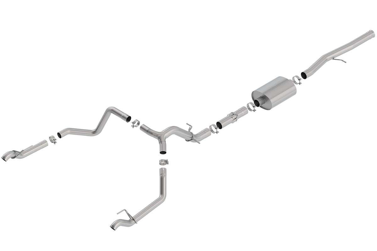 BORLA 140775 BORLA 140775 Cat-Back Perf. Exhaust Sys. for '19-'23 Chevrolet Silverado 1500 V8 & GMC Sierra 1500 V8 T-304 Stainlesss Steel ATAK Sound Dual Split Rear Exit Single Outlet on Each Side Reuse O.E. Tips