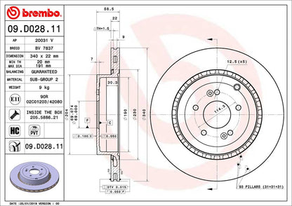 Brembo 09.D028.11 UV Coated Pillar Vented Brake Rotor GENESIS/KIA