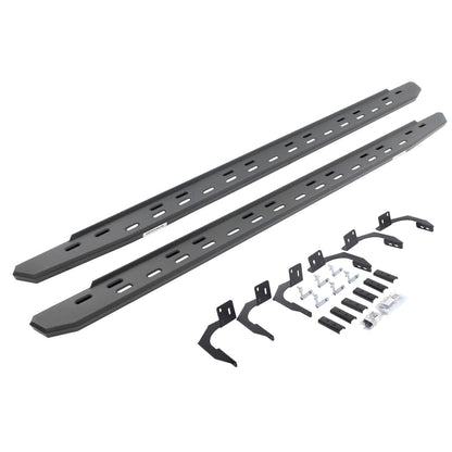 GO RHINO 69610687SPC Go Rhino RB30 Slim Running Boards & Brackets | Galvanized Steel, Textured Black | 69610687SPC | Fits 2009-2014 RAM 1500 Crew Cab; 2010-2024 RAM 2500, 3500 Crew Cab