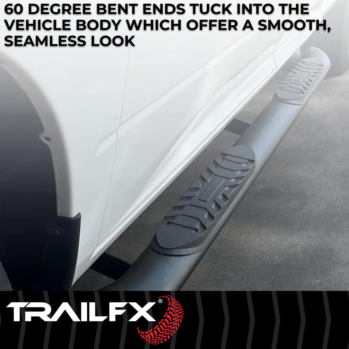 TRAILFX A1015B TrailFX Truck Step Bar Fits 2019-2023 Ford Ranger TFX 4 Inch Oval Tube Side Steps Titanium Black Steel Curved Ends with Step Pads Rocker Panel Mount 300 Pound Capacity TrailFX A1015B
