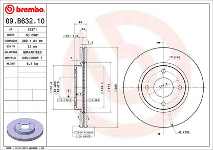 BREMBO 09B63210C02 Brembo 09.B632.10 Standard vented Front Brake Rotor NISSAN/NISSAN (DFAC) OE# 40206EM10A