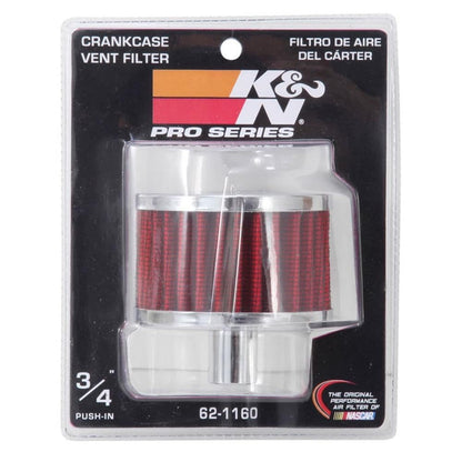 K&N FILTER 62-1160 K&N Vent Air Filter/Breather: High Performance, Premium, Washable, Replacement Engine Filter: Flange Diameter: 0.75 in, Filter Height: 2 in, Flange Length: 0.875 in, Shape: Breather, 62-1160