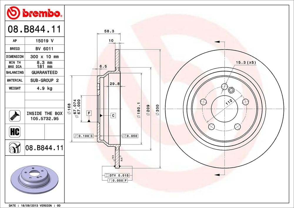BREMBO 08B84411C02 Brembo 08.B844.11 UV Coated solid Rear Brake Rotor MERCEDES-BENZ OE# A2304230712