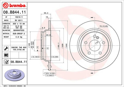 BREMBO 08B84411C02 Brembo 08.B844.11 UV Coated solid Rear Brake Rotor MERCEDES-BENZ OE# A2304230712