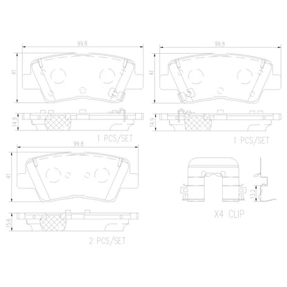 BREMBO P30101N Brembo P30101N Premium Ceramic Rear Disc Brake Pad Set HYUNDAI OE# 58302B2A20