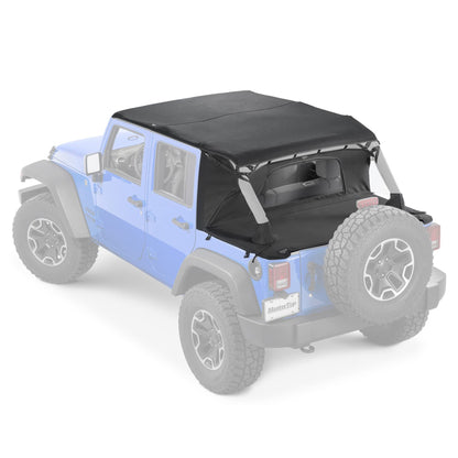 MASTERTOP 14810424 MasterTop 3-Piece Ultimate Summer Soft Top Combo - Bimini Soft Top, Wind Stopper Cab Curtain, and Tonneau Deck Cargo Cover - Fits Jeep Wrangler JK JKU Unlimited 4-Door 2007-2009 - Black MasterTwill