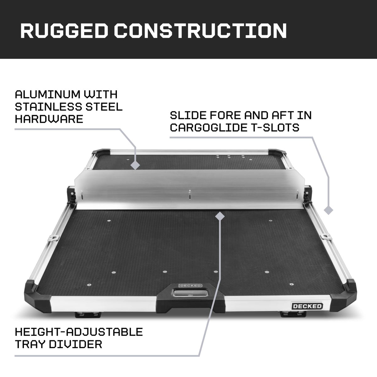 CARGOGLIDE C0060-DIV48-ALM Cross Bar & Tray Divider Kit for 48" CargoGlide | Includes 1 Tray Divider, 1 Cross Bar, 1 Footer Kit & 1 Hardware Kit | for Full-Size Truck Only