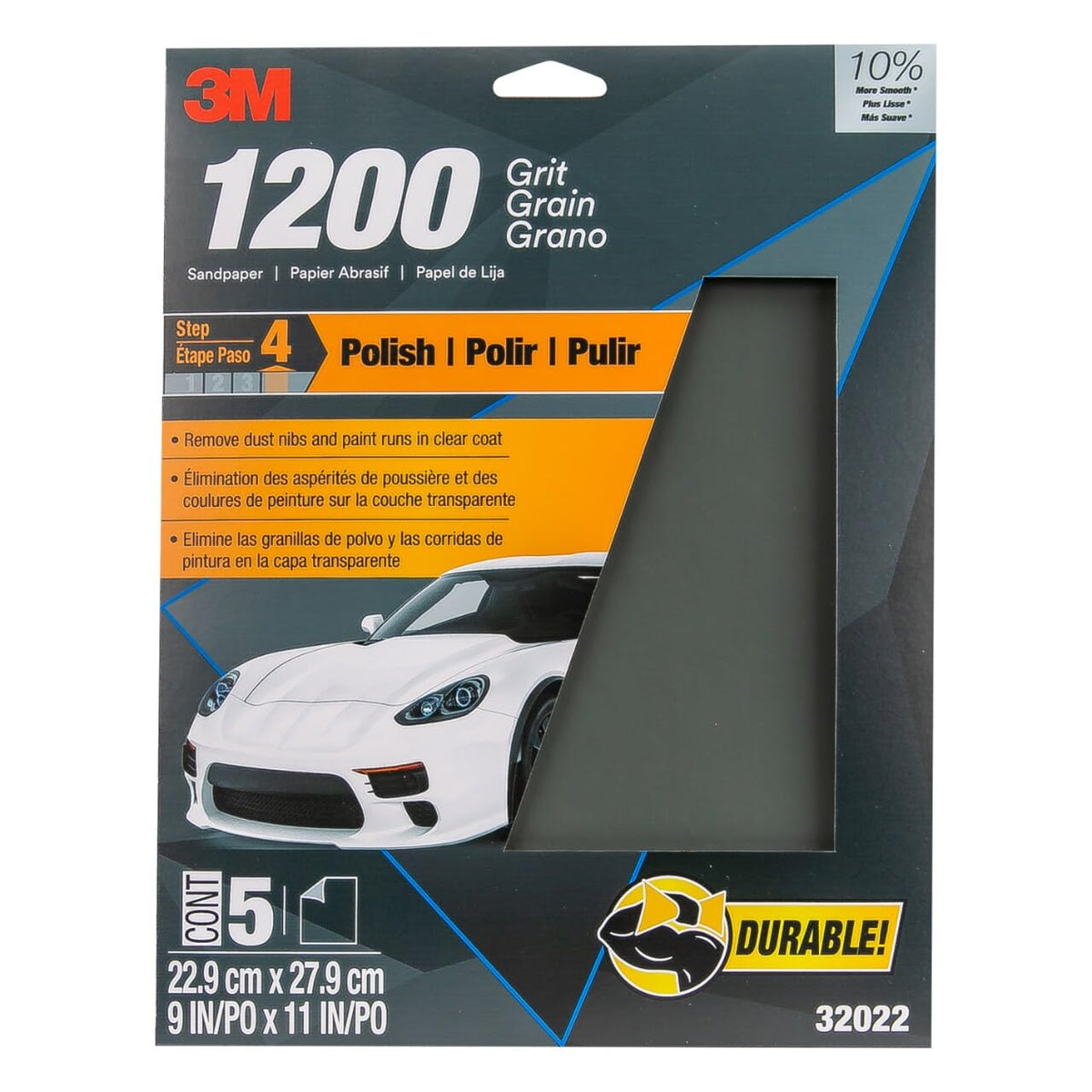 3M 32022 3M Wetordry™ Sandpaper, 1200 Grit, 9 in x 11 in, 5 Sheets, Use for Wet and Dry Sanding, Longer Lasting Sandpaper, Great for Auto Body Repair, Smooth Finish, Waterproof Backing for Wet Sanding (32022)