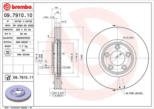 BREMBO 09791011C02 Brembo 09.7910.11 UV Coated vented Front Brake Rotor JAGUAR OE# XR858130