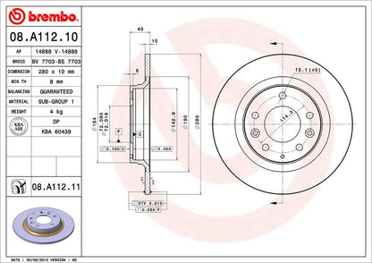 BREMBO 08A11211C02 Brembo 08.A112.11 UV Coated solid Rear Brake Rotor BESTURN (FAW)/MAZDA/MAZDA (FAW) OE# G25Y26251
