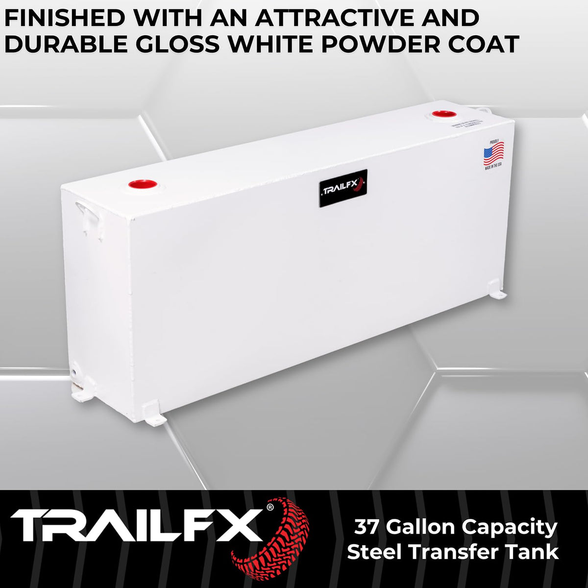 TRAILFX 21040SW TrailFX 21040SW Liquid Transfer Tank 37 Gallon Capacity Rectangular Vertical Steel Tank Gloss White Powder Coat Vented Lockable Cap For Diesel and Non-Flammable Liquids