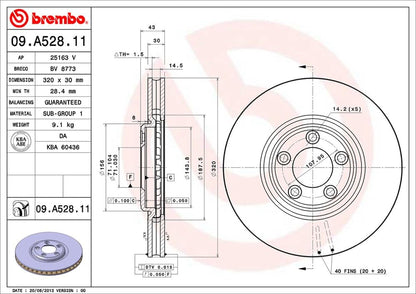 BREMBO 09A52811C02 Brembo 09.A528.11 UV Coated vented Front Brake Rotor DAIMLER/JAGUAR OE# C2C8354