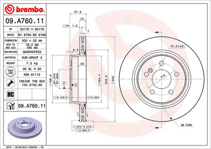 BREMBO 09A76011C02 Brembo 09.A760.11 UV Coated vented Rear Brake Rotor MERCEDES-BENZ/MERCEDES-BENZ (BBDC) OE# A0004231212