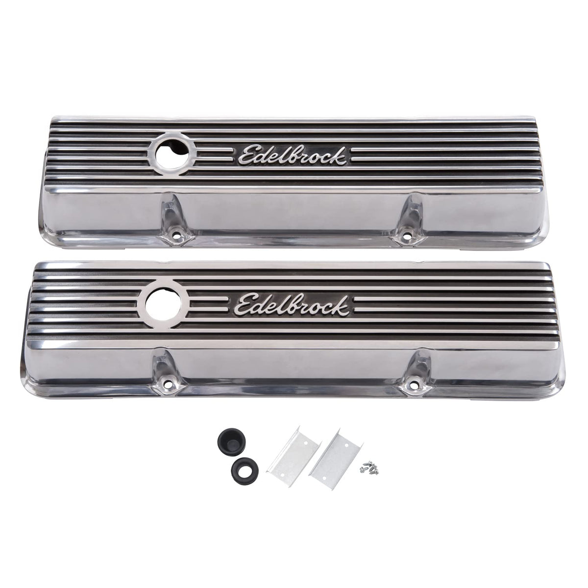EDELBROCK 4263 Edelbrock 4263 Elite II Valve Covers for Chevy 262-400 V8 1959-86 Aluminum Finned
