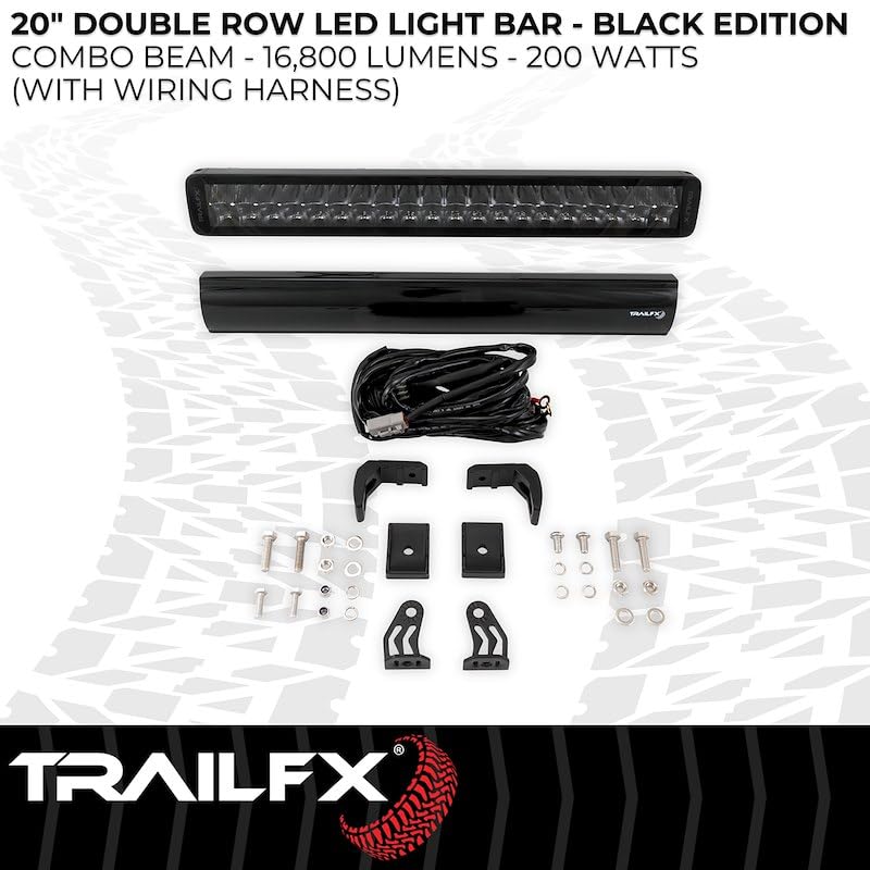TRAILFX 20DRBKCM TrailFX 20DRBKCM Light Bar 20 Inch Dual Row LED 200W Combo Spot and Flood Light 16800 Raw Lumens Black Aluminum Housing IP67 with Brackets and Installation Hardware