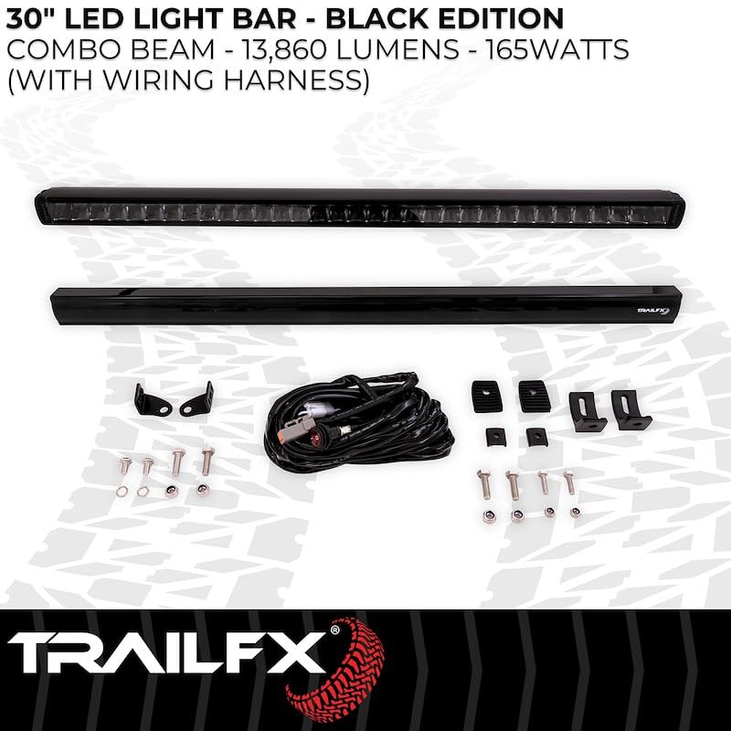 TRAILFX 30SRBKCM TrailFX 30SRBKCM Light Bar 30 Inch Single Row LED 165W Combo Spot and 90 Flood Lights 13860 Raw Lumens Black Aluminum Housing IP67 with Brackets and Installation Hardware