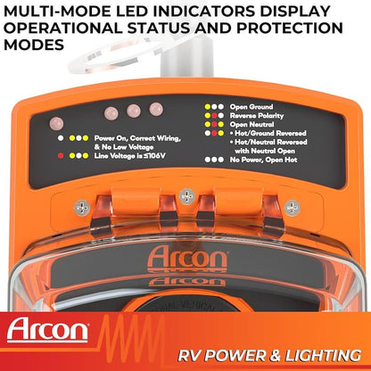 ARCON 19758 Arcon 19758 Portable 30 Amp 120 Volt RV Surge Protector with CETL Certification, 3600 Joules Power Surge Protection, Low Voltage & Fault Indicator Lights, Lock and 36 Inch Cable Included