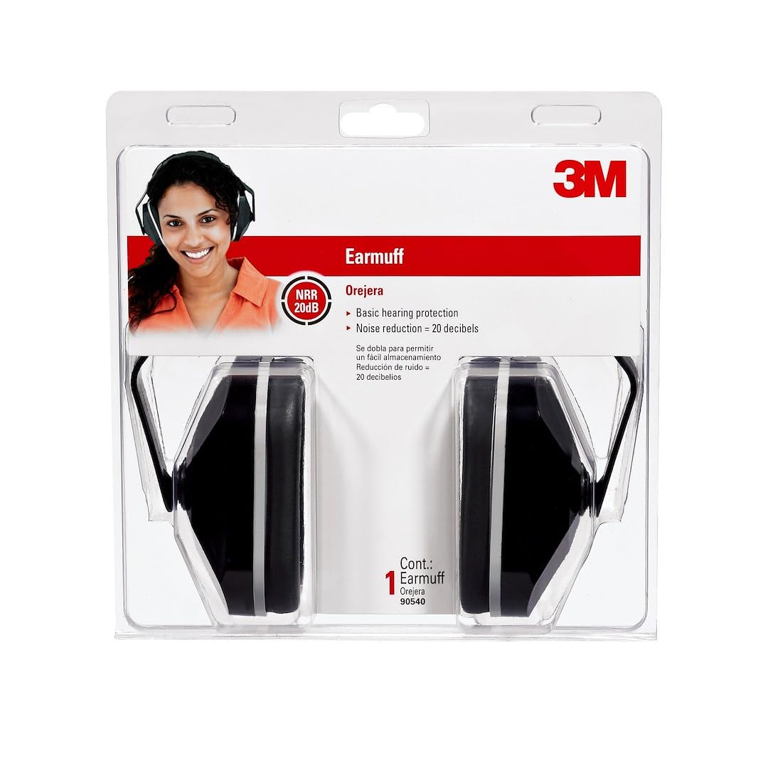 3M 90540 3M Safety TEKK Protection Basic Earmuff, Noise Reduction Rating (NRR) 20 dB, Fully Adjustable Ear Muffs, Soft Foam Ear Cushions Offer All Day Comfort, Black, One Size Fits Most (90540)