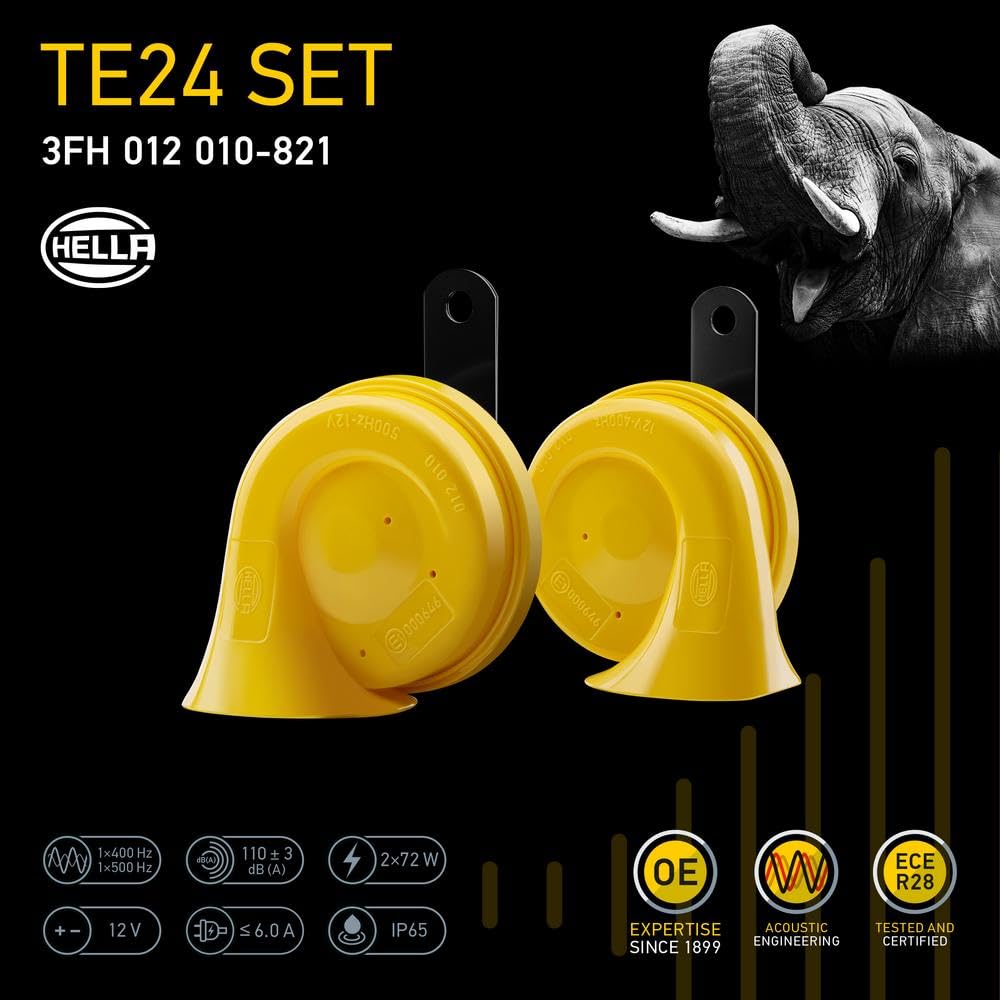 HELLA 012010821 HELLA 012010821 Yellow Trumpet Horn Kit, 12 V, 400/500 Hz (Universal Fit)