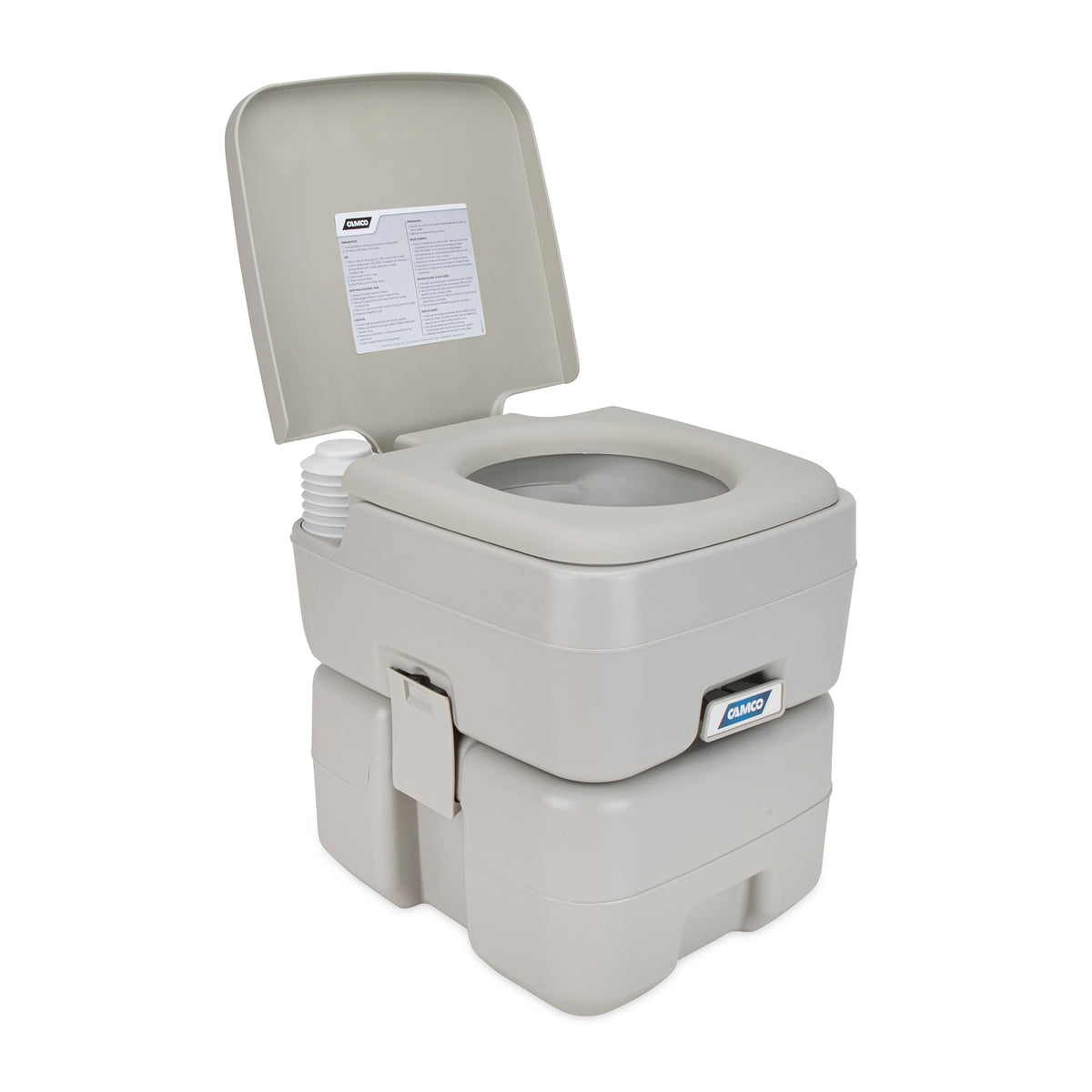 CAMCO 41541 Camco 5.3-Gallon Portable Toilet - Features Detachable Holding Tank w/Sealing Slide Valve & Bellow-Type Flush - Easy Transport w/Compact Lightweight Design & Carry Handle - Gray (41541)