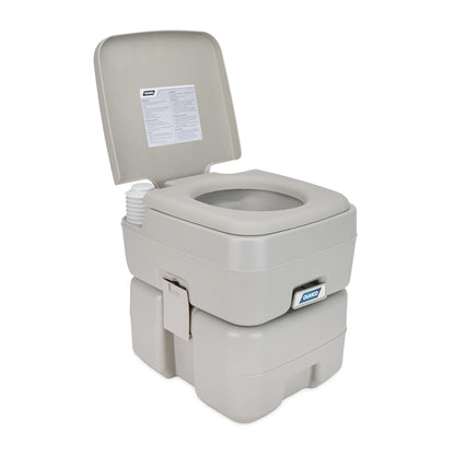 CAMCO 41541 Camco 5.3-Gallon Portable Toilet - Features Detachable Holding Tank w/Sealing Slide Valve & Bellow-Type Flush - Easy Transport w/Compact Lightweight Design & Carry Handle - Gray (41541)