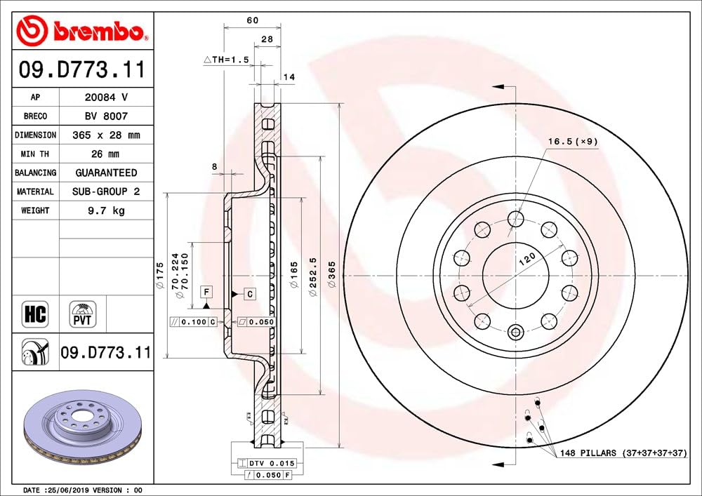BREMBO 09D77311C02 Brembo Disc Brake Rotor 09.D773.11