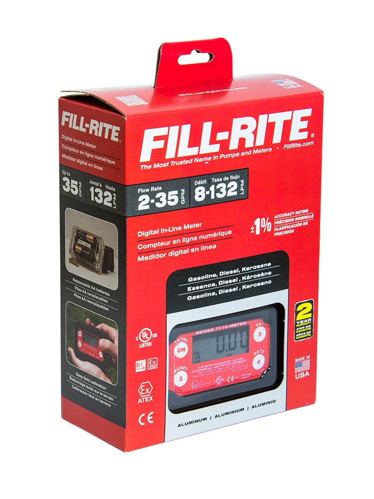 FILL RITE TT10AN Fill-Rite TT10AN 1" 2-35 GPM(8-132 LPM) Digital In-line Turbine Meter, Aluminum, Fuel Transfer Meter,Black/Red