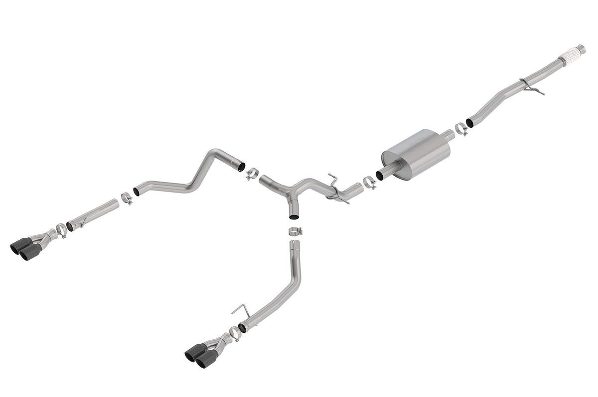 BORLA 140770BC BORLA 140770BC Cat-Back Perf. Exhaust Sys. for 2019-2024 Chevrolet Silverado 1500 / GMC Sierra 1500 5.3L V8 S-Type Sound Dual Split Rear Exit Dual 3.5" Rond Black Chrome Tips Each Side