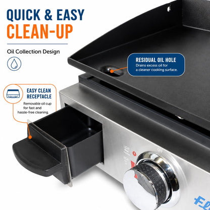 FLAME KING YSNFM-HT-200 Flame King 17-inch Flat Top Griddle for BBQ Grill w/Regulator, Propane Gas Griddle for RV Pullout Kitchen